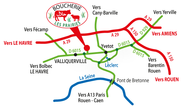 Plan de situation - Boucherie Halal Les Prairies - Valliquerville - Yvetot - Rouen - Le Havre